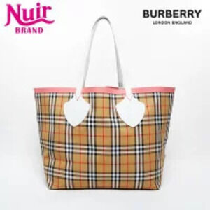 Burberry Tote Nova Check Reversible Canvas Leather Shoulder Bag Beige